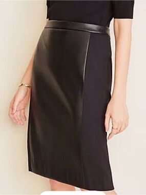 Ann Taylor Factory Black Faux-Leather Paneled Pencil Skirt